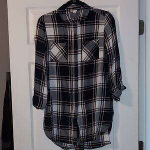 Cato Navy and Cream Plaid Shirt